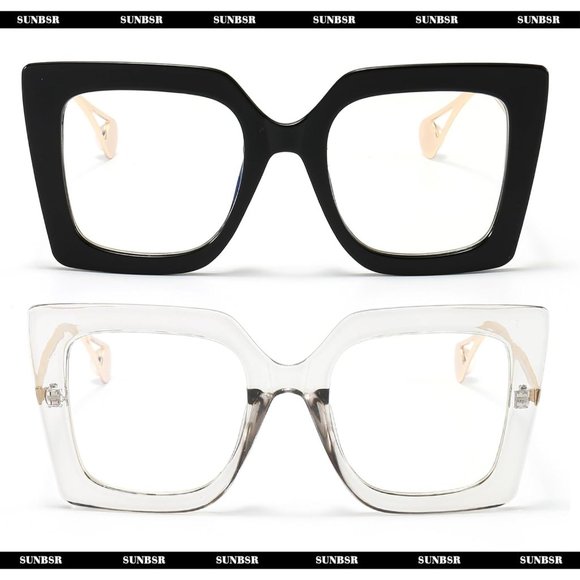 Women Black Grey Square Big Frame Blue Light Blocking Glasses - Picture 4 of 6